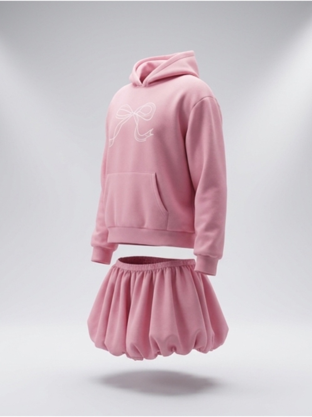 Fashion Nova Pastel Pink Hoodie & Bubble Skirt Set